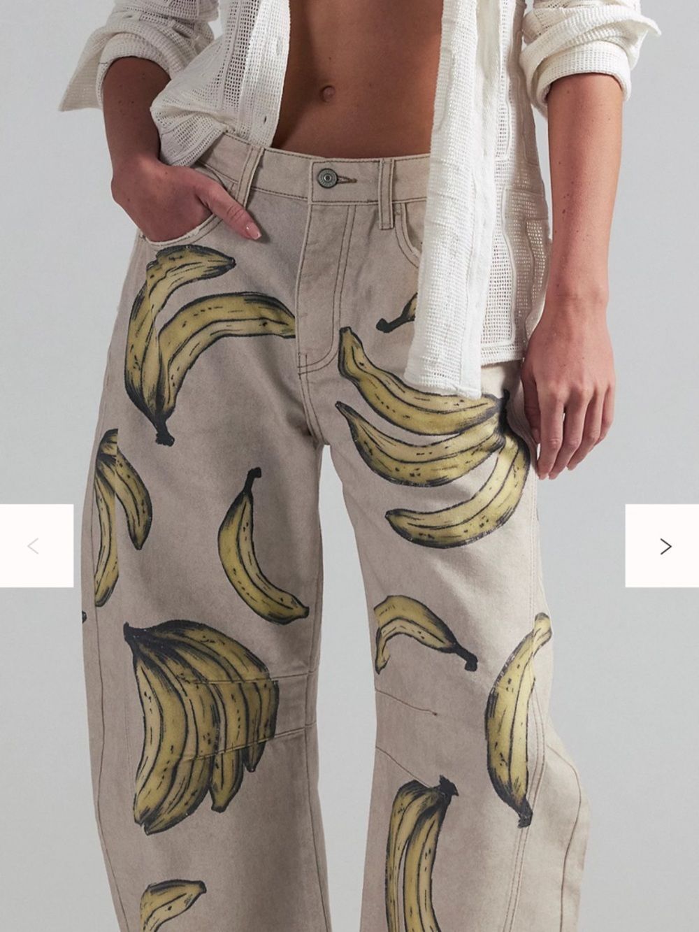 NWT FREE PEOPLE We The Free Good Luck Printed Barrel Jeans - Go Bananas - Picture 9 of 13